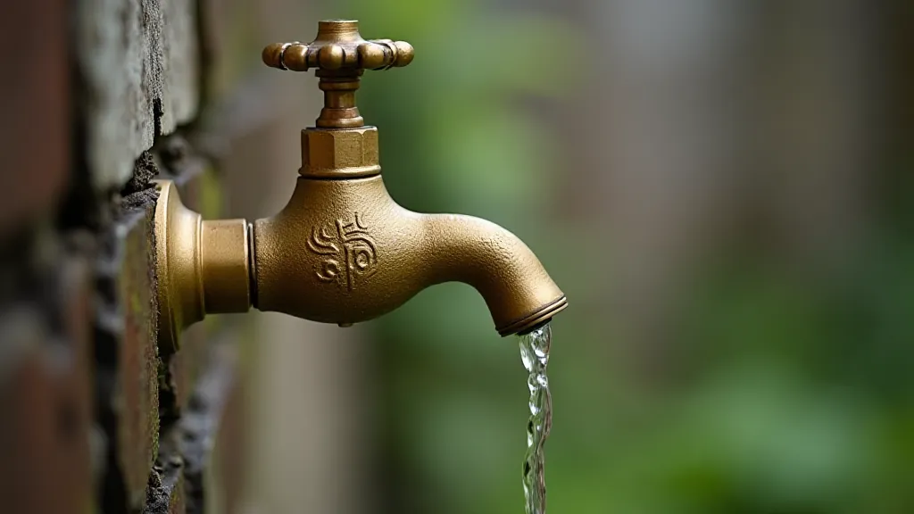 Vintage brass faucet dripping water