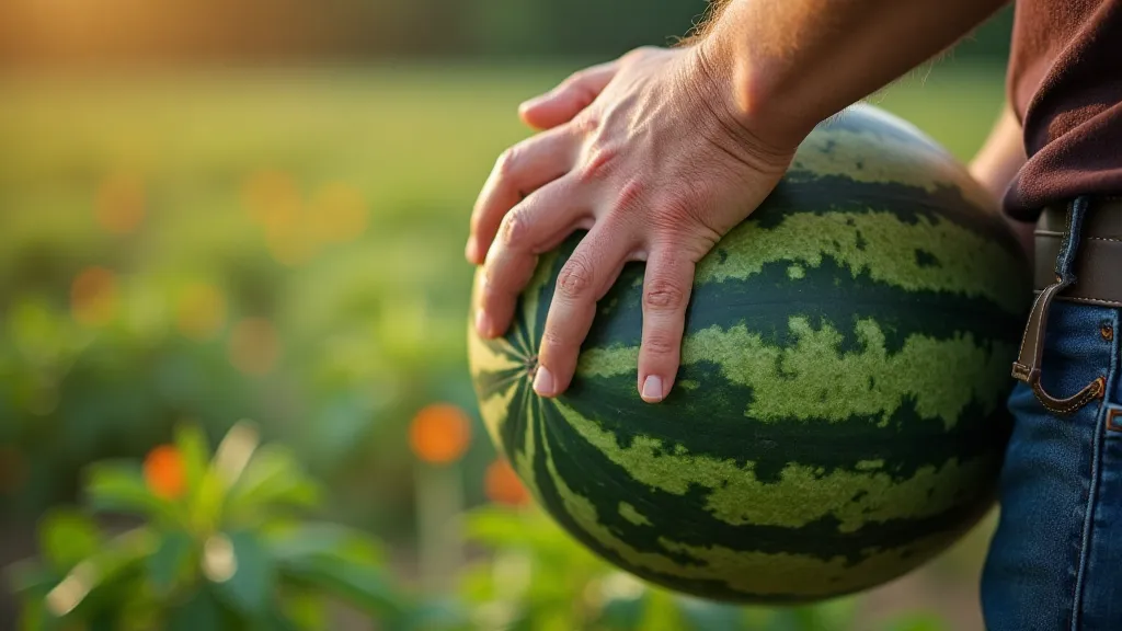 Farmer checking watermelon
