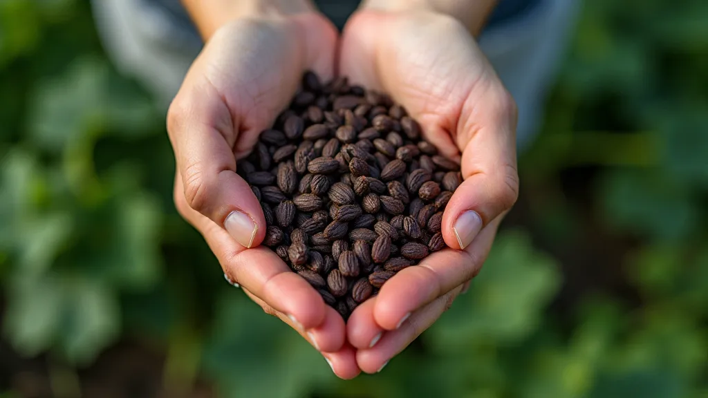A handful of watermelon seeds held in a hand.