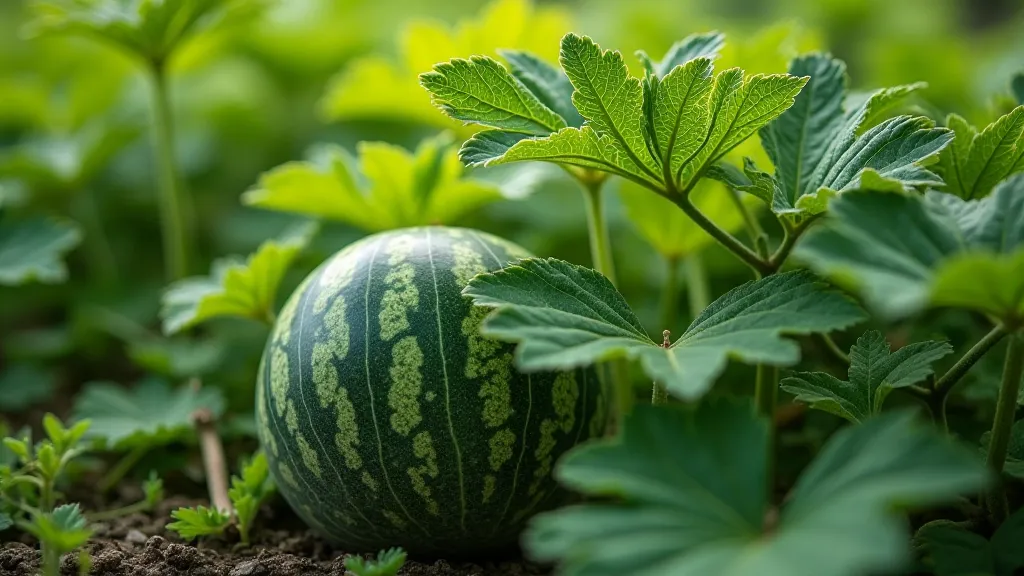 Close-up of a watermelon vine